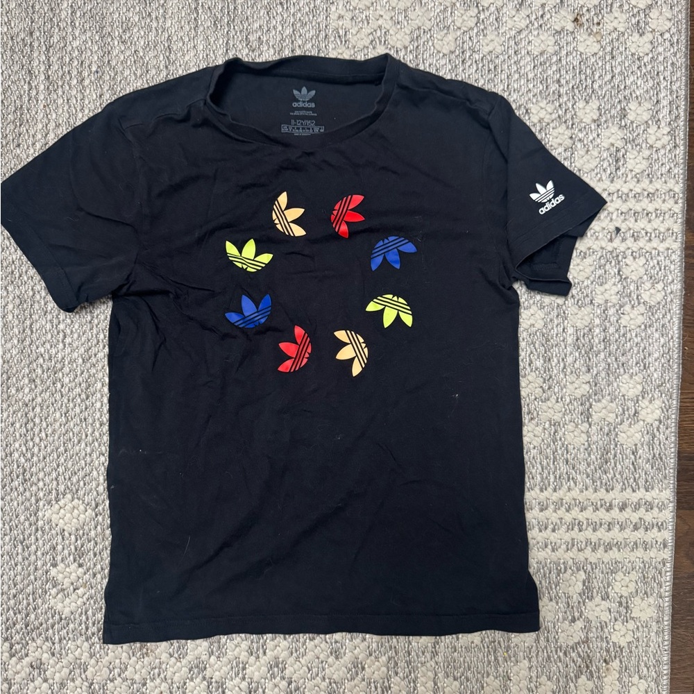 Adidas Black Tee with Colorful Trefoil Design - Picture 2 of 5
